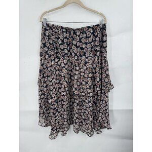 Loft Midi Skirt Women 12 Cottagecore Floral Peasant Flare Ruffle Bohemian Preppy
